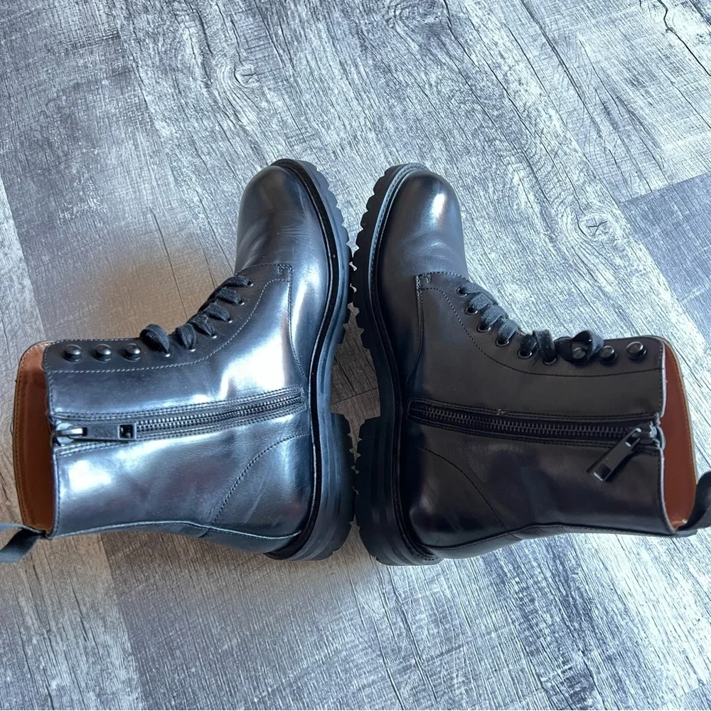 Steve Madden Combat Black Leather Boots Size 8